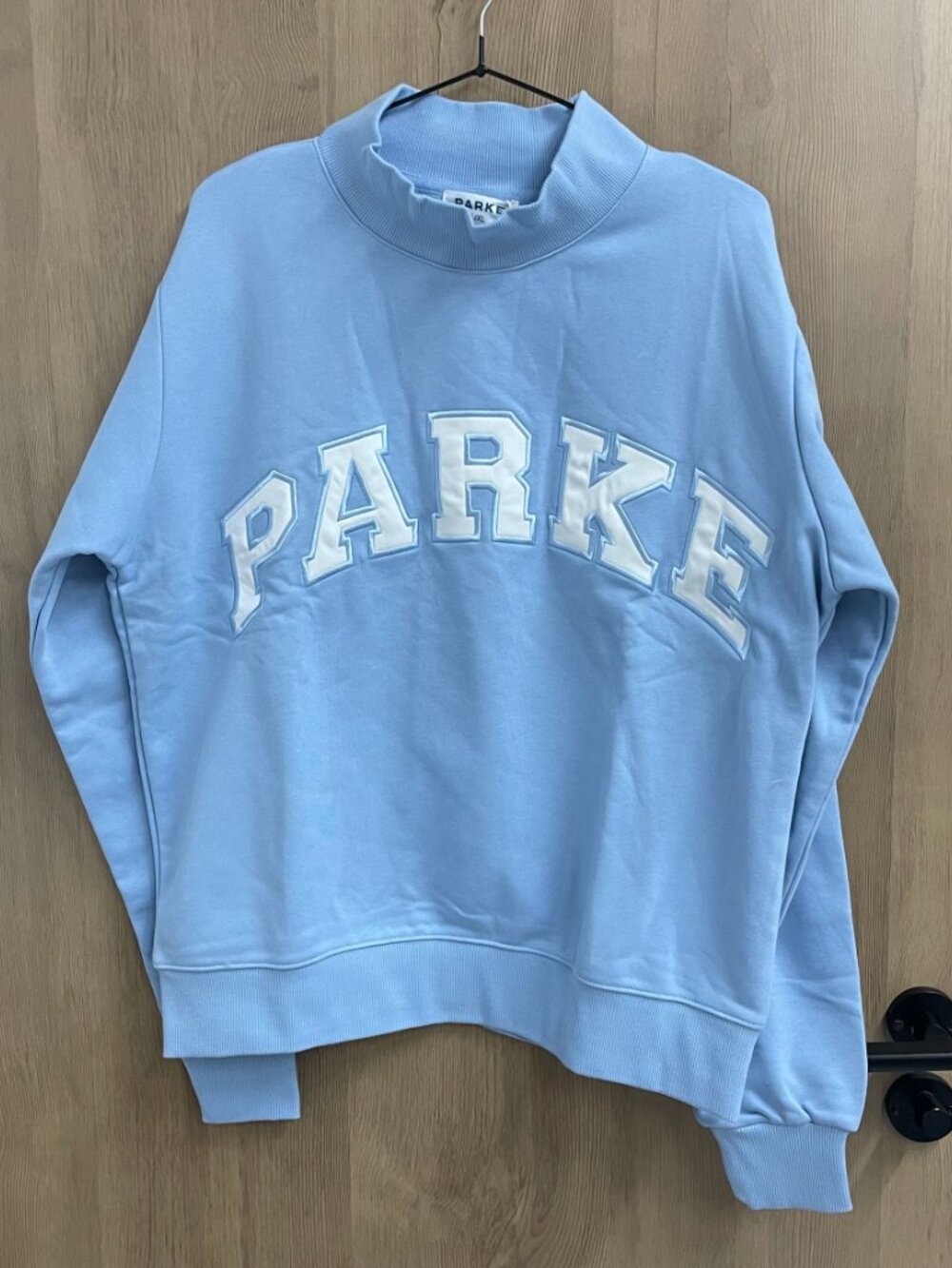 Parke Light Blue Mock Neck Logo Pullover Sweatshirt